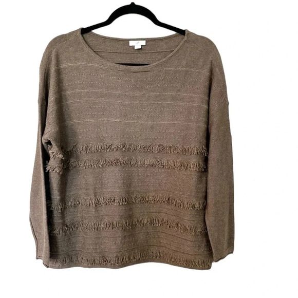 J. Jill Women’s Long Sleeve Taupe Rounded Neck Fringe Detail Sweater Sz XSP GUC - Picture 1 of 8